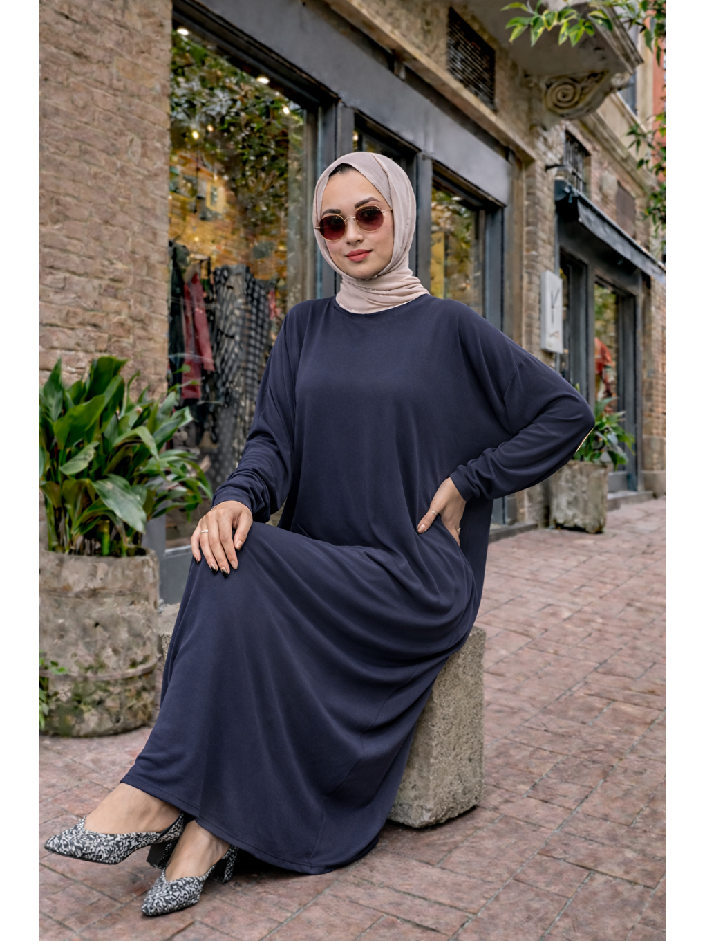 Gri Kadın Premium Comfort Uzun Füme Namaz Elbisesi-4