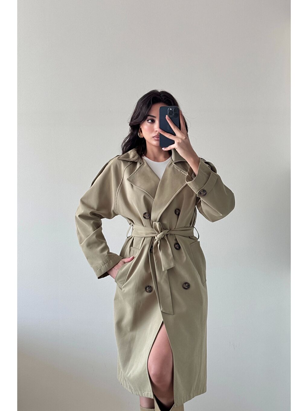 Kadın Bej Uzun Trenç 1041-5051-5