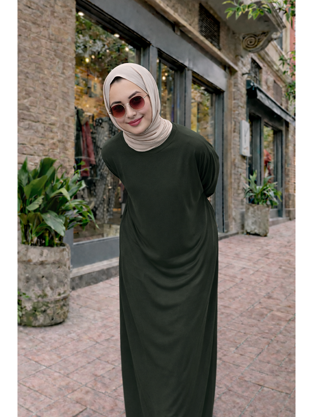 Kadın Premium Comfort Uzun Haki Namaz Elbisesi-2