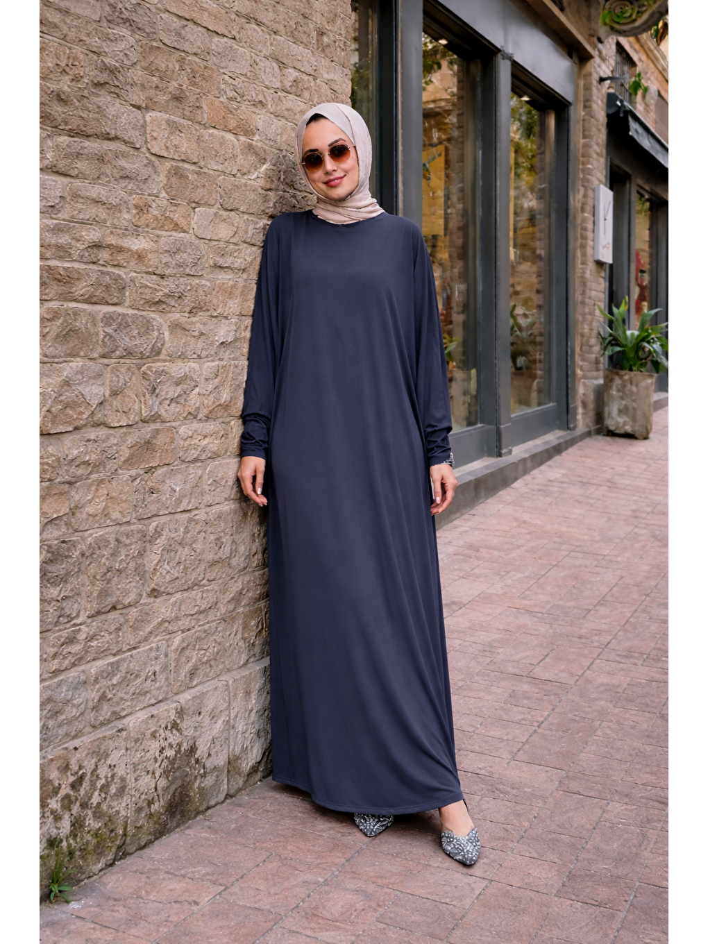 Gri Kadın Premium Comfort Uzun Füme Namaz Elbisesi-5