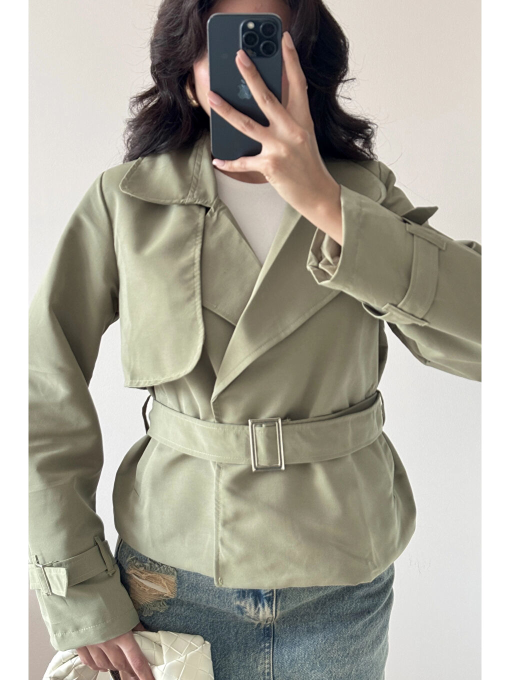 Kadın Haki Kısa Trenç 1006-6061-4