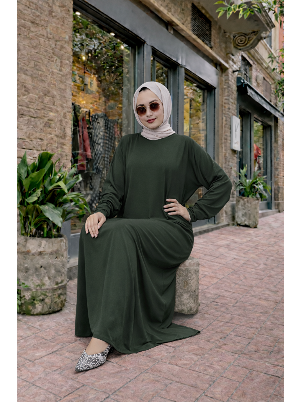 Kadın Premium Comfort Uzun Haki Namaz Elbisesi-4