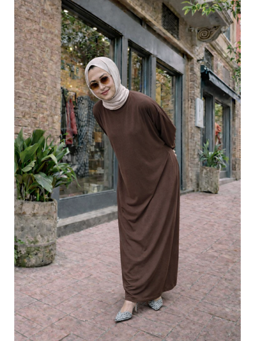 Kahverengi Kadın Premium Comfort Uzun Kahve Namaz Elbisesi-2
