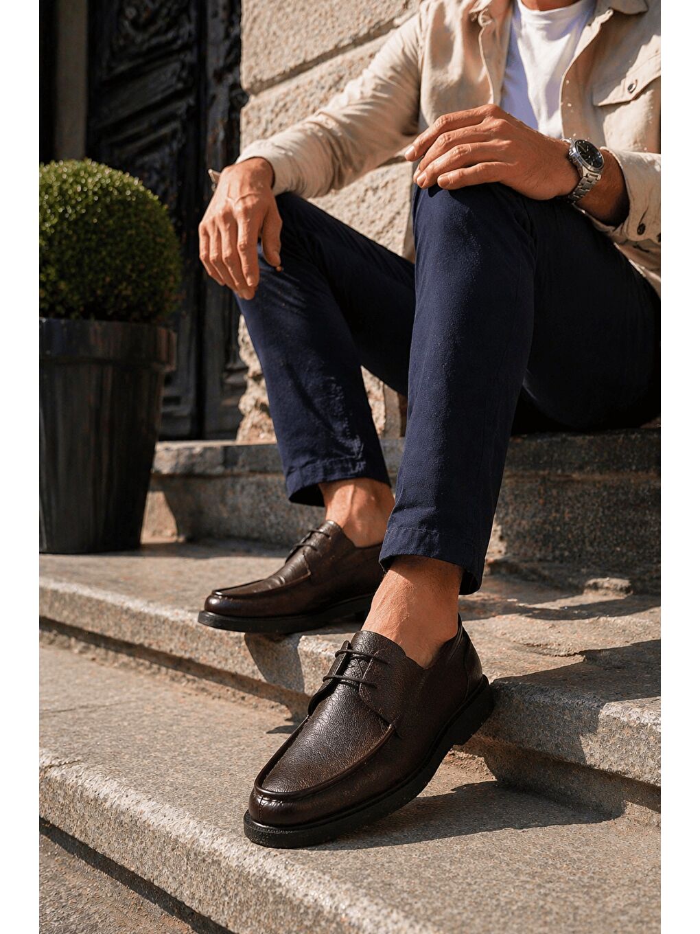 Kahverengi FATHER Hakiki Deri Bağcıklı Rahat Taban Erkek Günlük Klasik Casual Ayakkabı-6