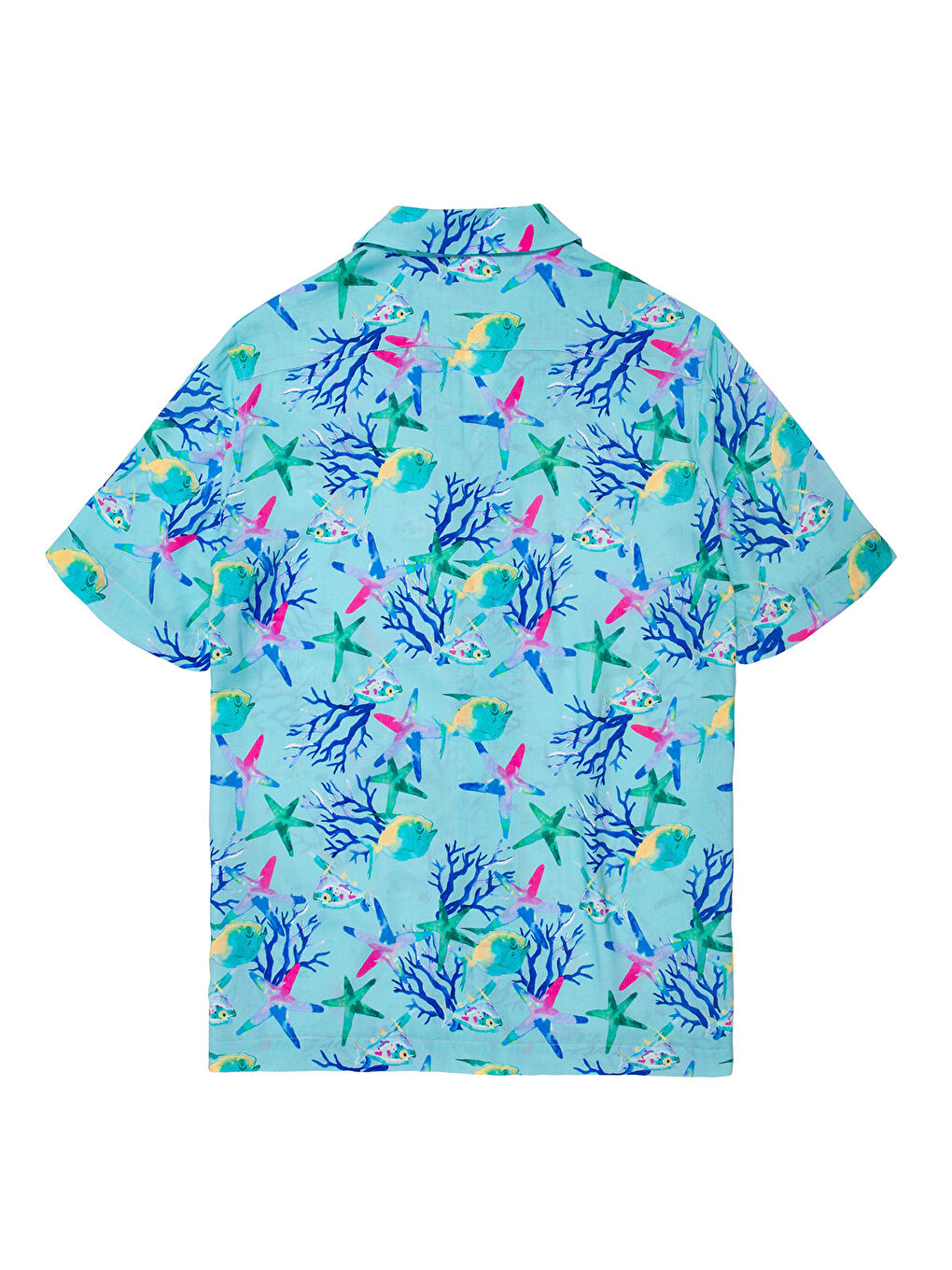 Karışık Akvaryum Desenli %100 Viskon Yumuşak Nefes Alabilir Kumaşlı Erkek Gömlek-1
