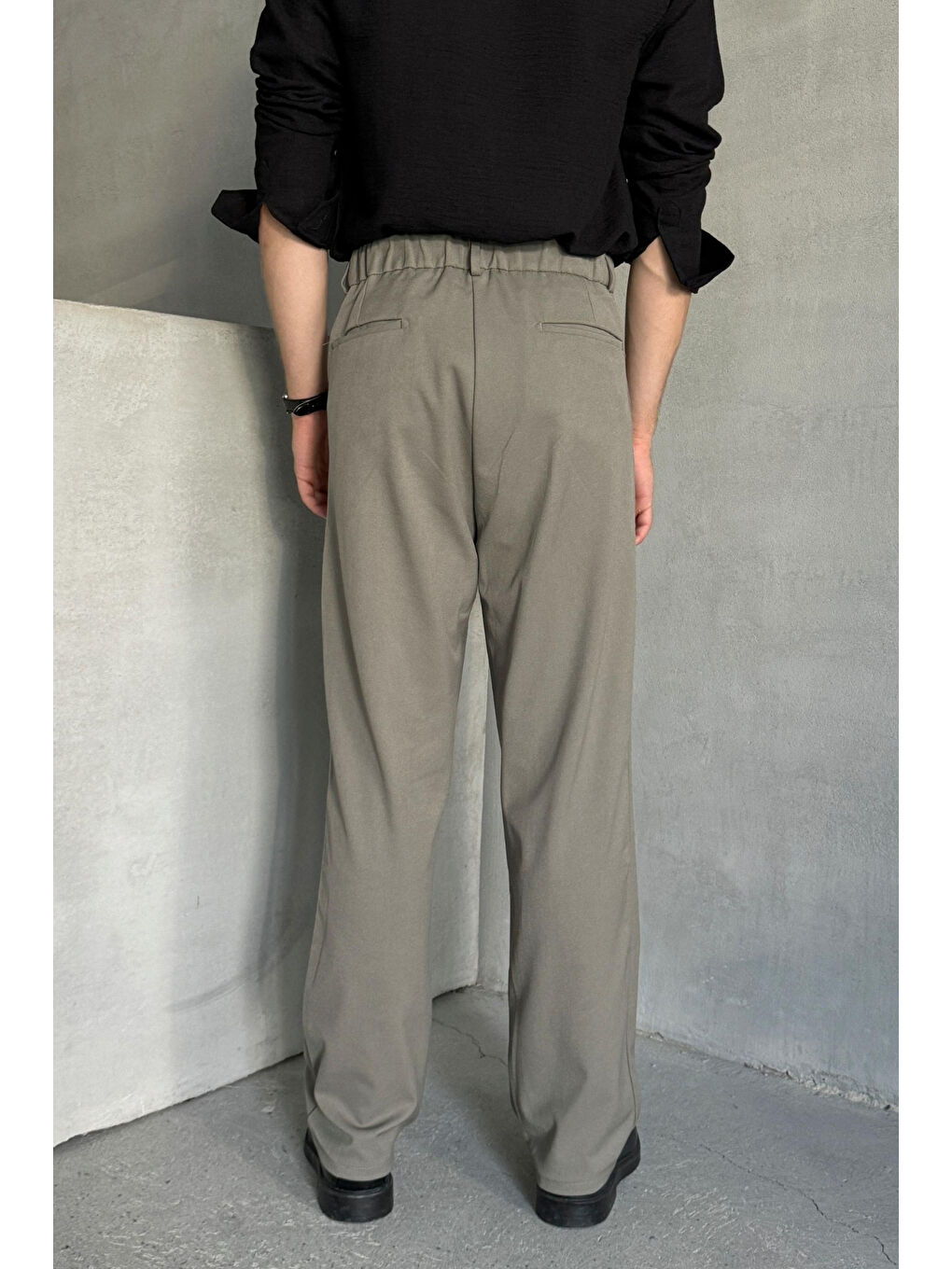 Yeşil Erkek Pileli Baggy Kalıp Kumaş Pantolon-4