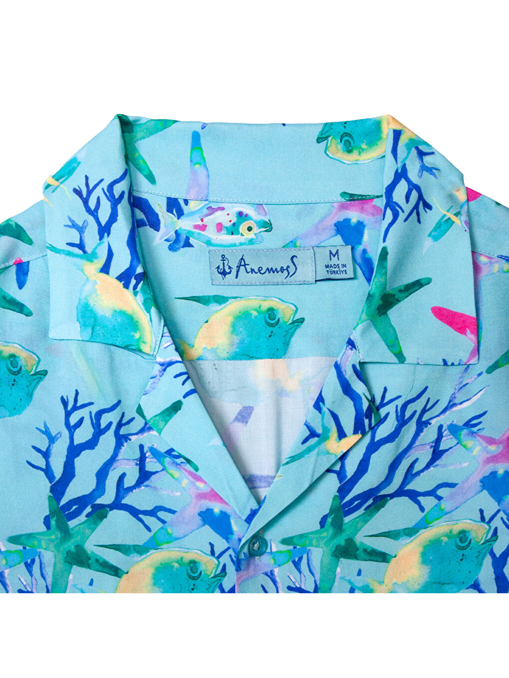 Karışık Akvaryum Desenli %100 Viskon Yumuşak Nefes Alabilir Kumaşlı Erkek Gömlek-3