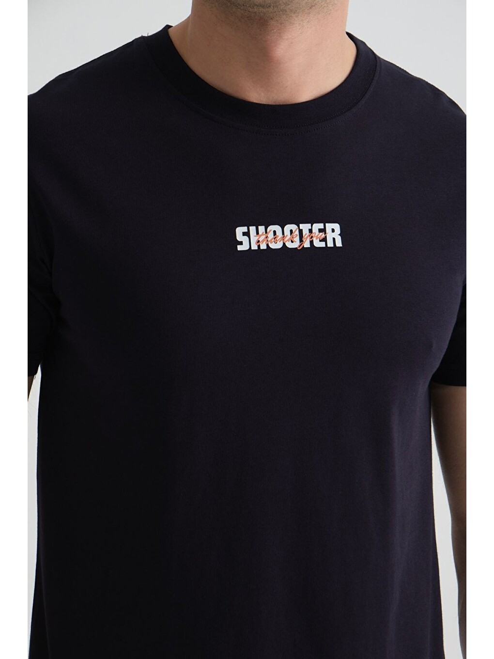 Lacivert Shooter Erkek T-Shirt Minimal Baskılı Pamuklu Kumaş Standart Kalıp-1
