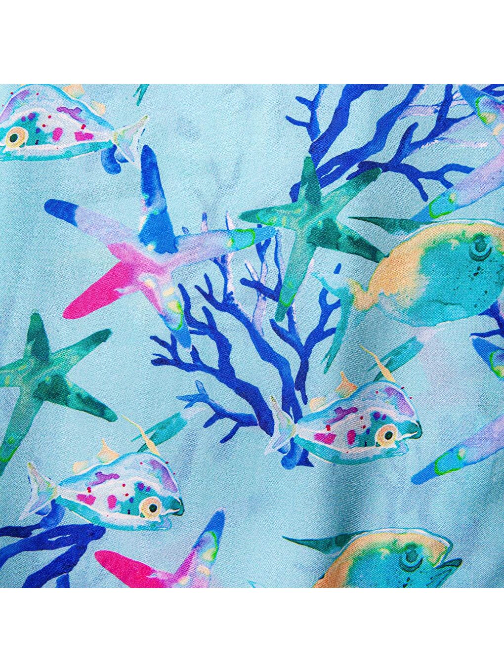 Karışık Akvaryum Desenli %100 Viskon Yumuşak Nefes Alabilir Kumaşlı Erkek Gömlek-5