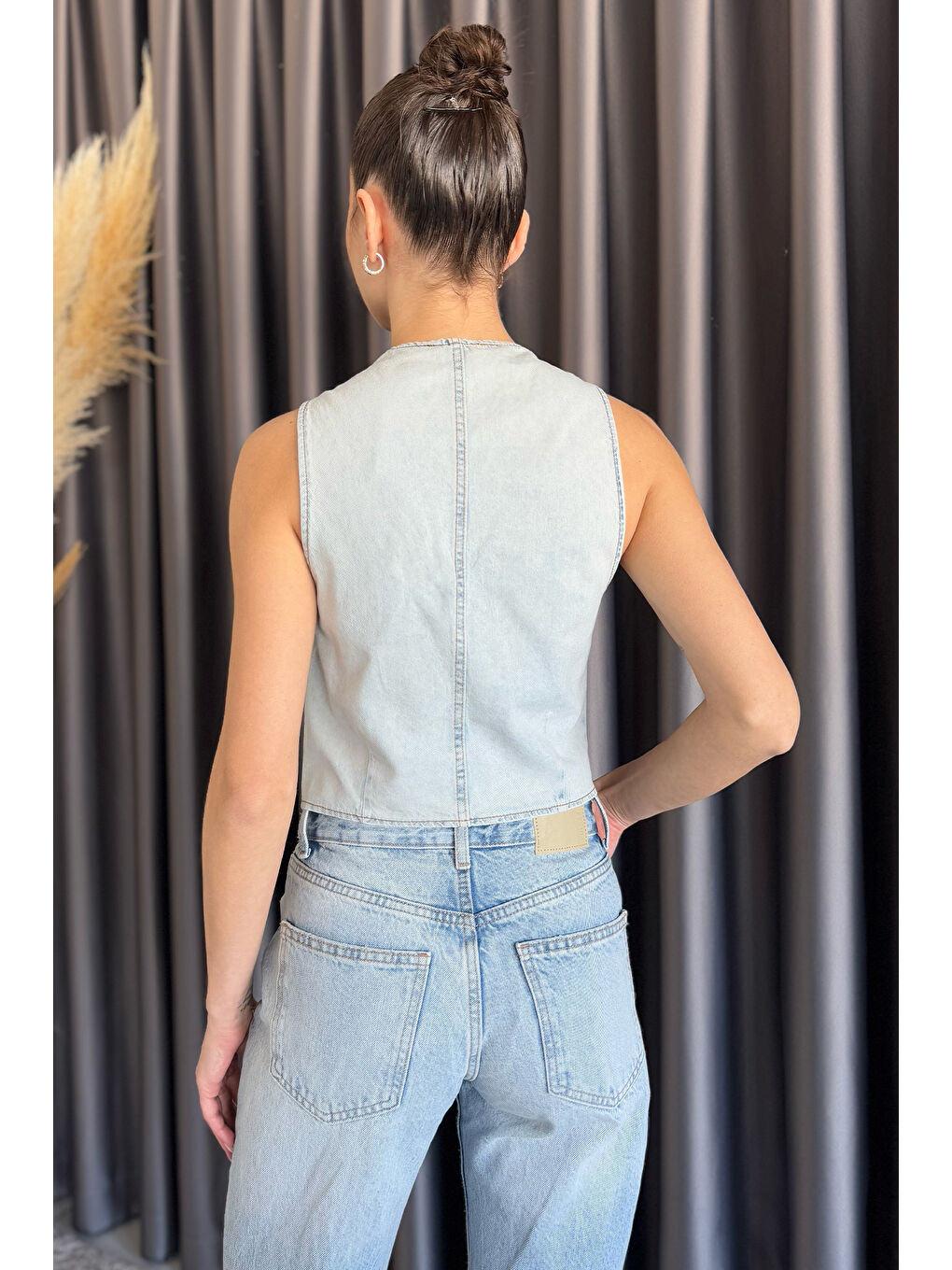 Mavi Kadın Taşlı Jean Yelek-2