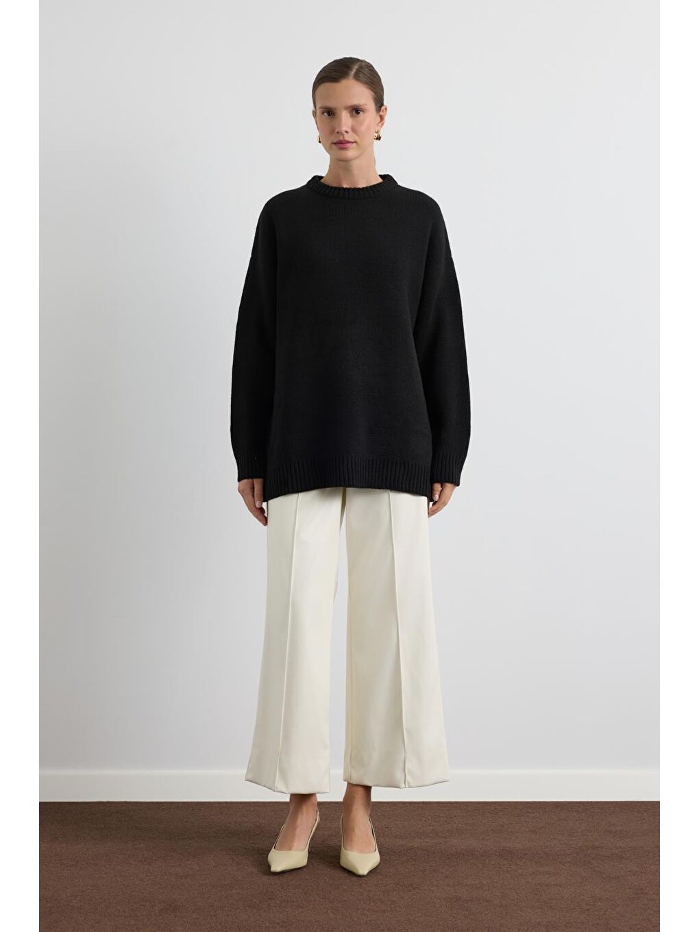 Bisiklet Yaka Basic Triko Kazak Siyah-1