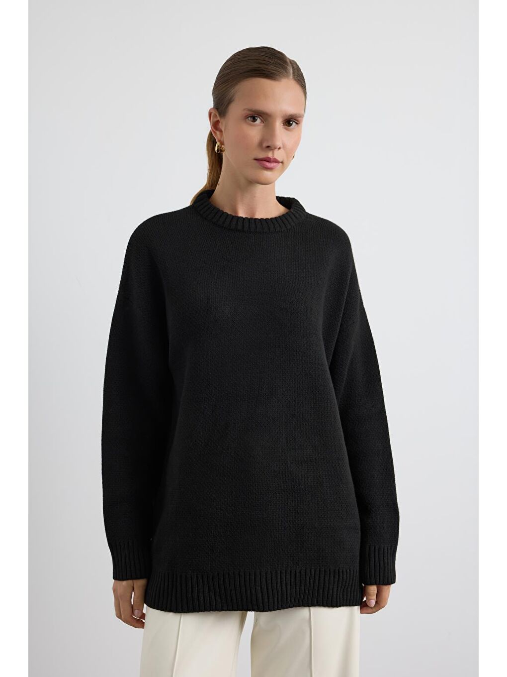 Bisiklet Yaka Basic Triko Kazak Siyah-2