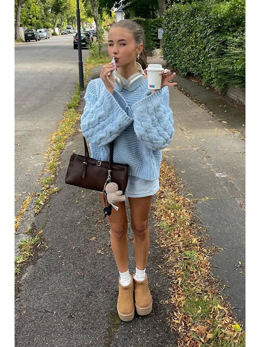 Bebe Mavisi  Bisiklet Yaka Örgü Desen Kadın Triko Kazak Mg2601-2