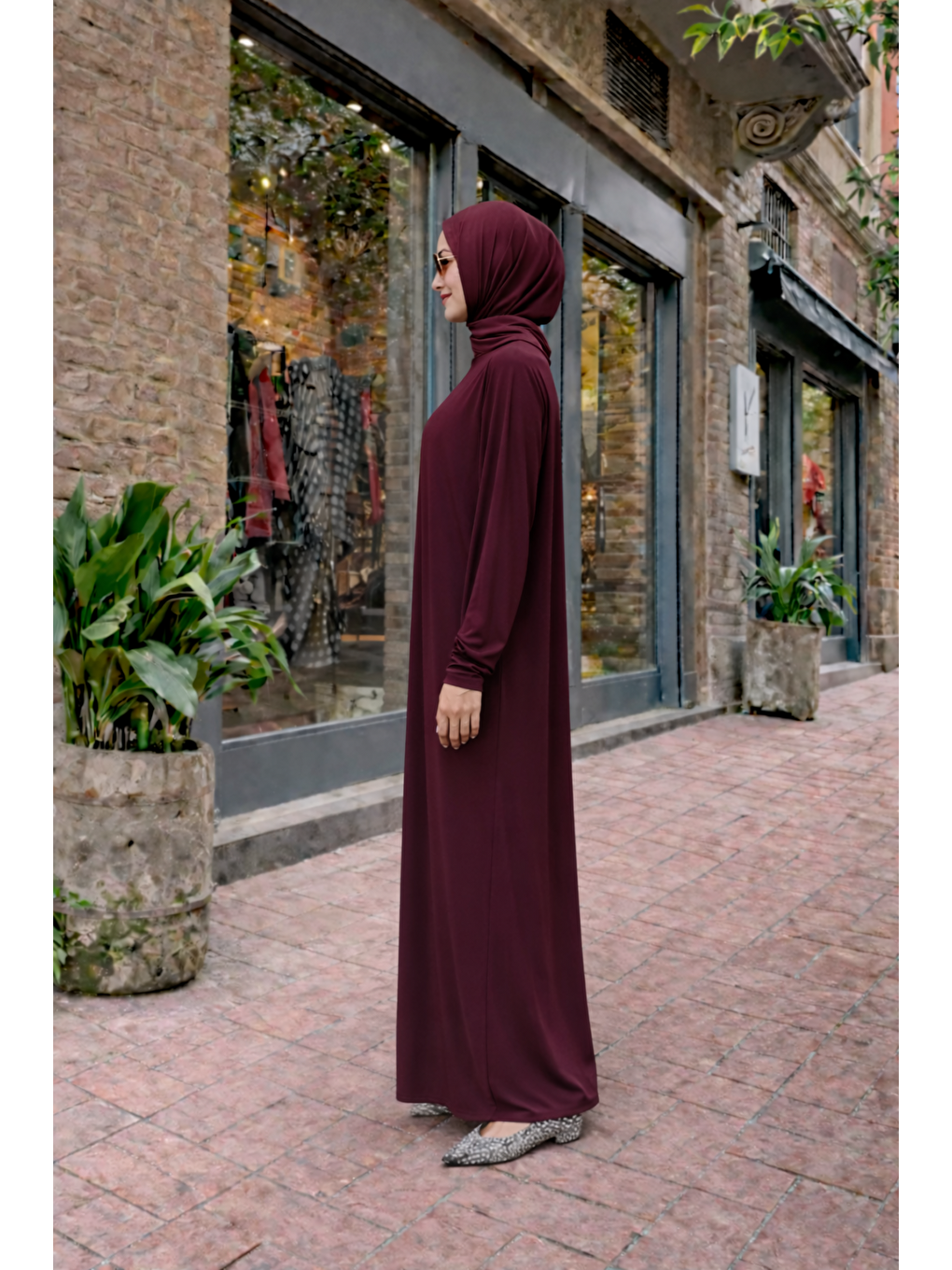 Kadın Premium Comfort Uzun Bordo Namaz Elbisesi-1