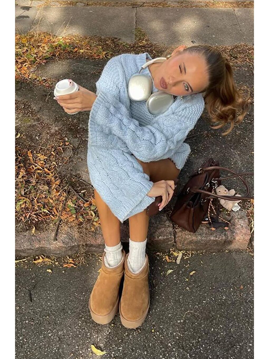 Bebe Mavisi  Bisiklet Yaka Örgü Desen Kadın Triko Kazak Mg2601-3