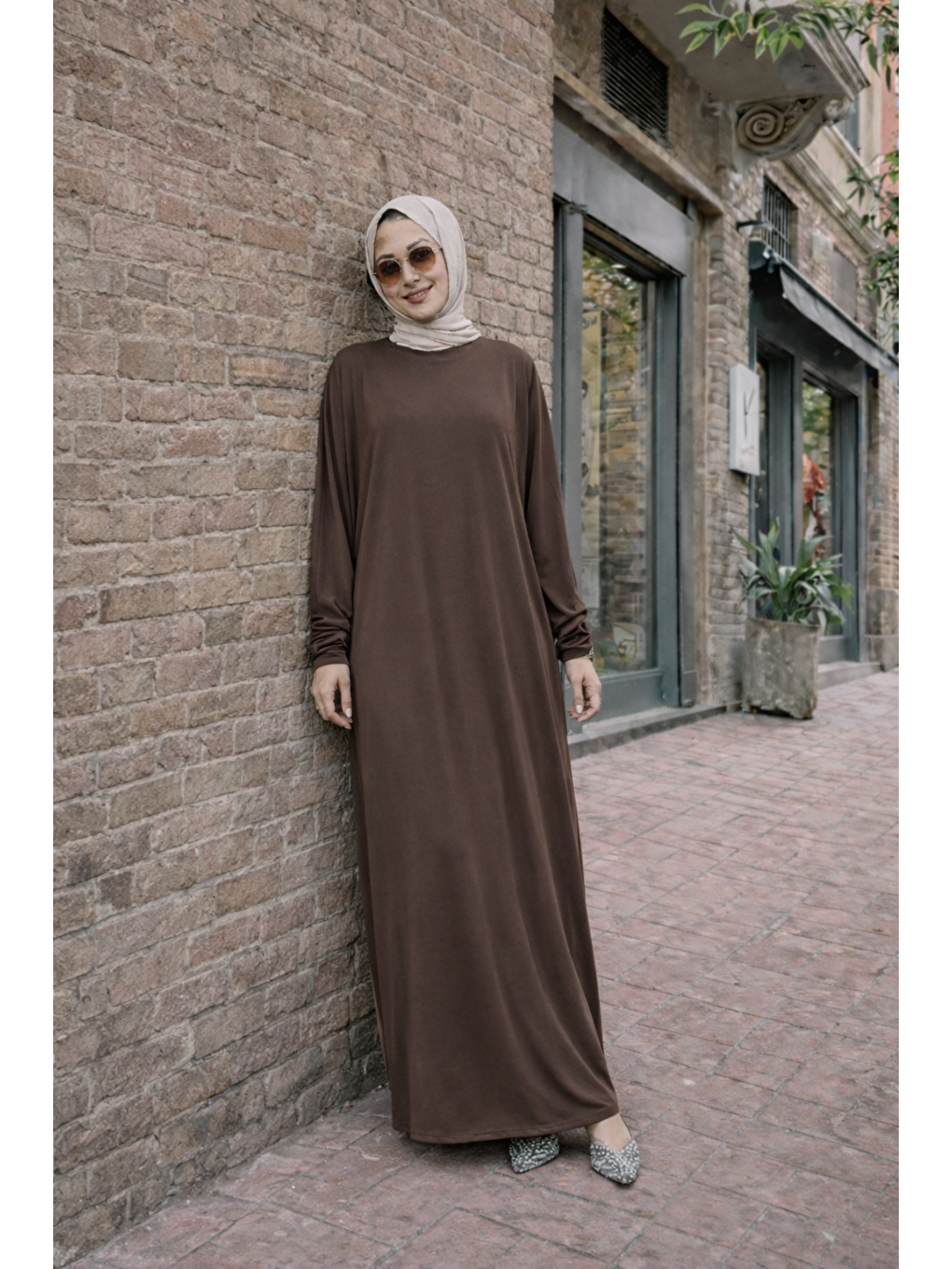 Kahverengi Kadın Premium Comfort Uzun Kahve Namaz Elbisesi-5