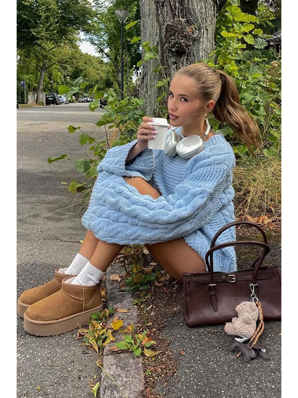 Bebe Mavisi  Bisiklet Yaka Örgü Desen Kadın Triko Kazak Mg2601-4