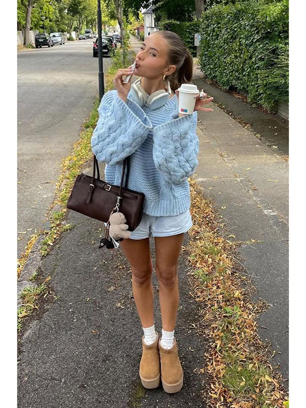 Bebe Mavisi  Bisiklet Yaka Örgü Desen Kadın Triko Kazak Mg2601-5