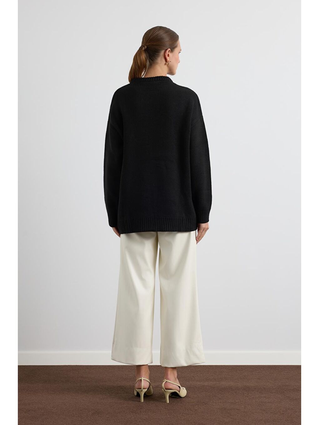 Bisiklet Yaka Basic Triko Kazak Siyah-4