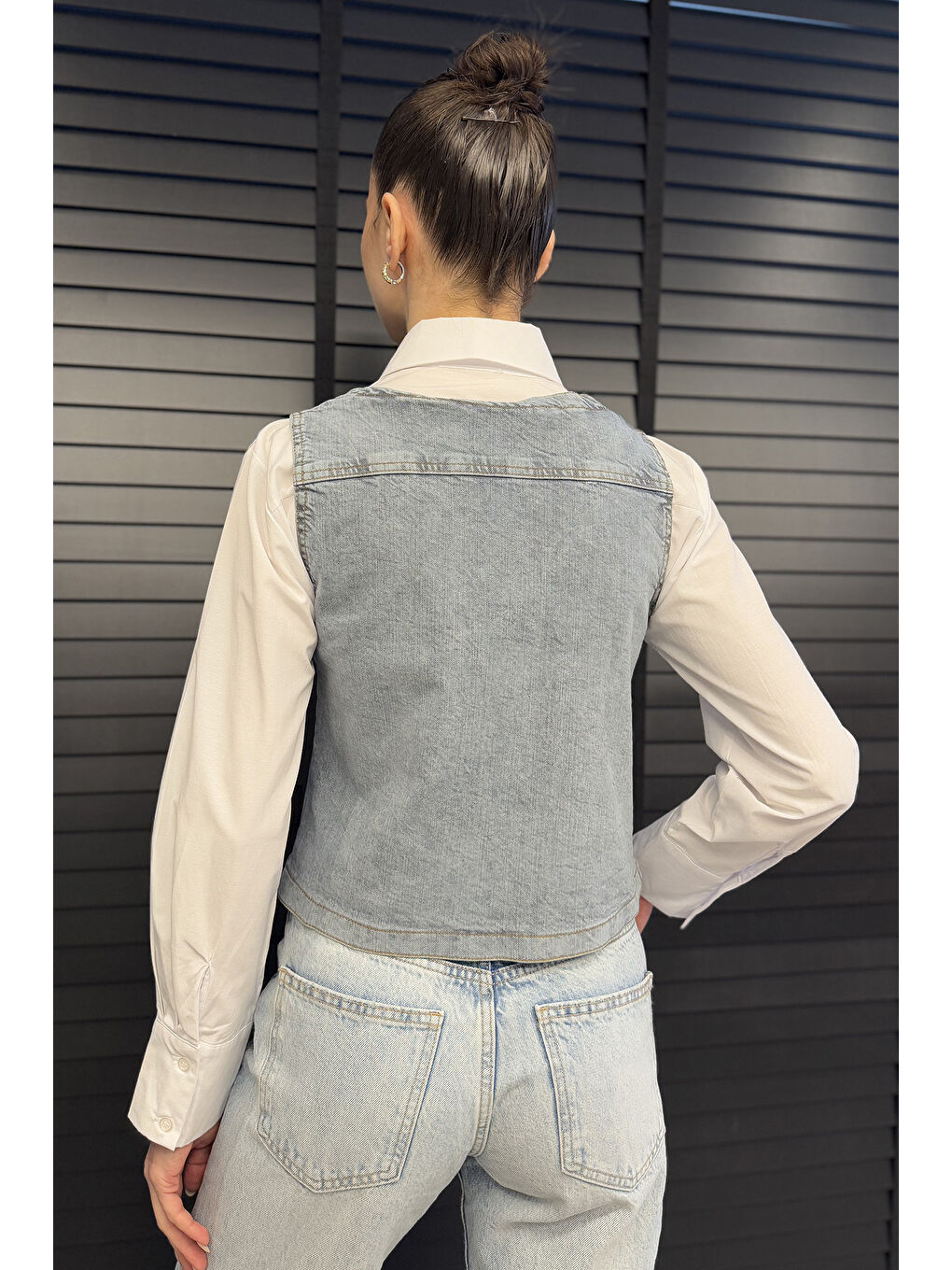 Mavi Kadın Cepli Jean Yelek-2