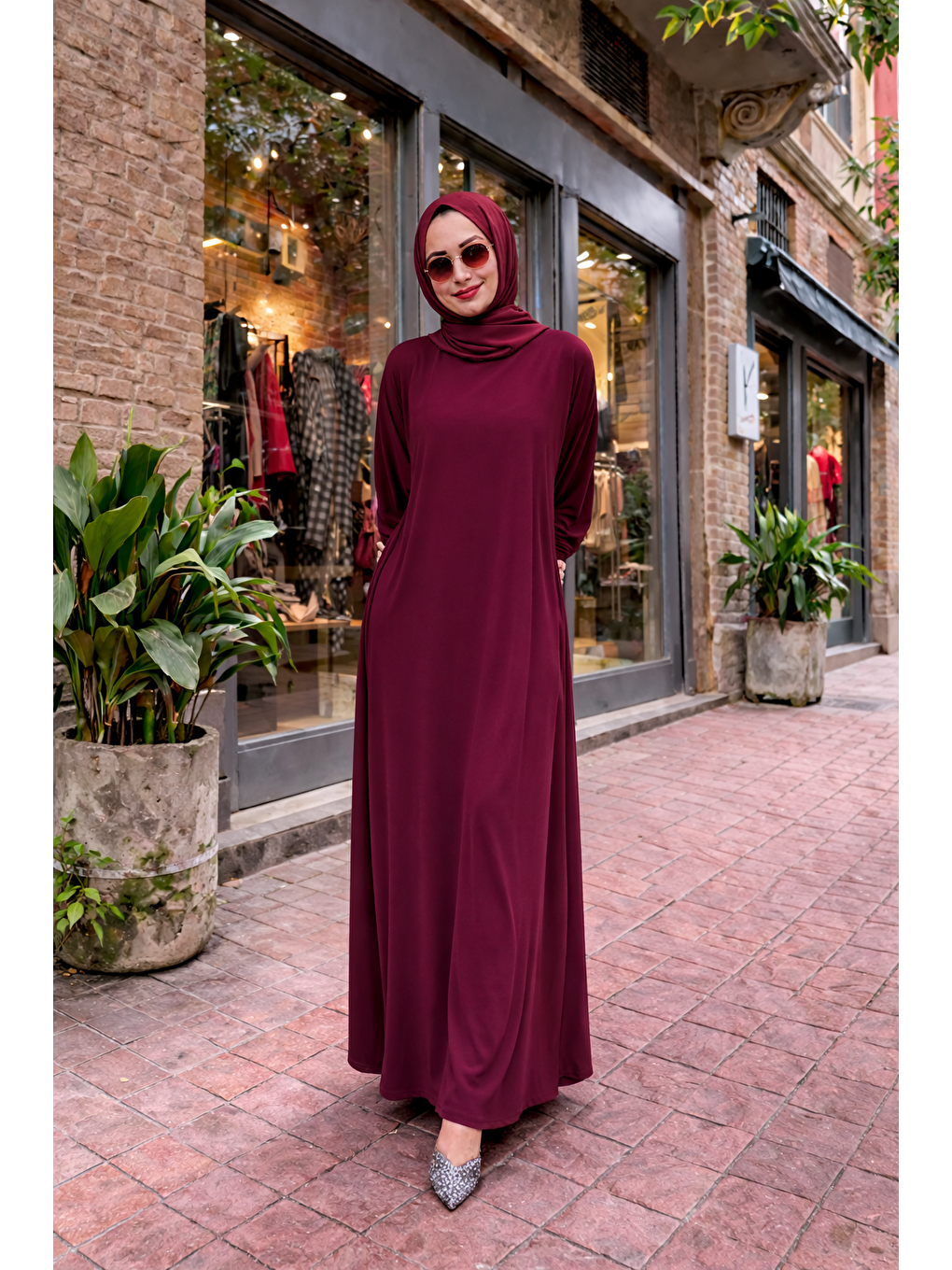 Kadın Premium Comfort Uzun Bordo Namaz Elbisesi-2