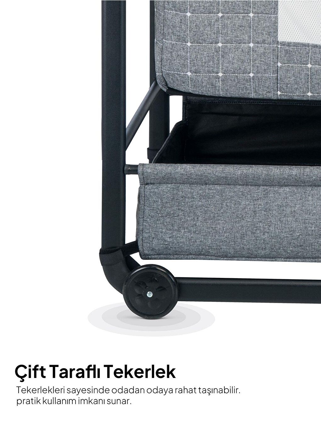 Elegance Cibinlikli Anne Yanı Sallanır Beşik - Gri Standart-5