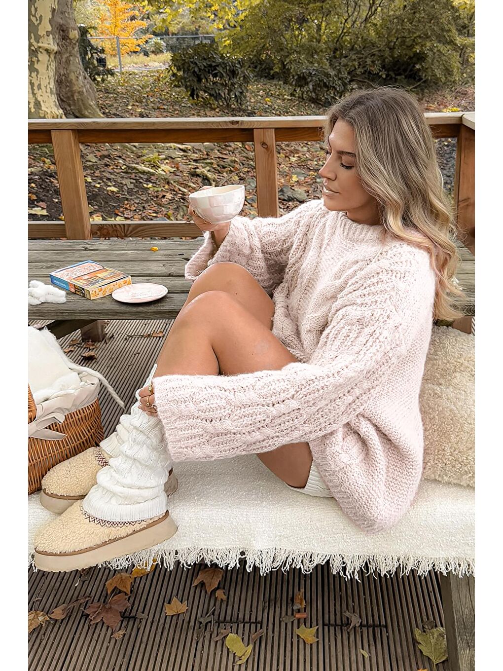 Ekru Bisiklet Yaka Örgü Desen Kadın Triko Kazak Mg2601-3