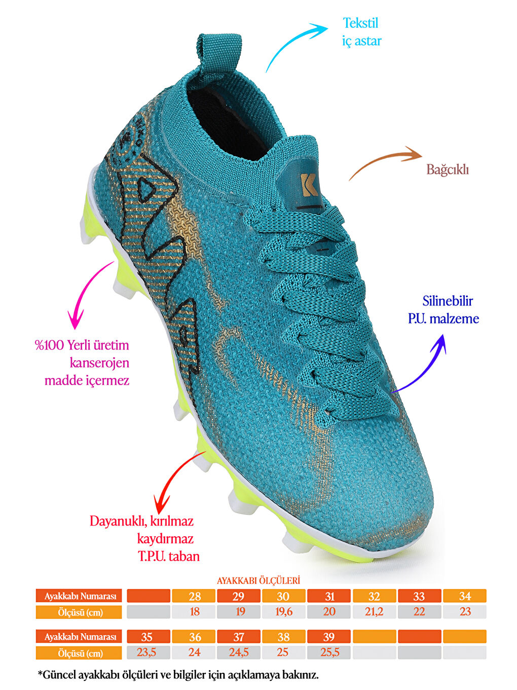 Turkuaz Mila Krampon Çim Saha Erkek Çocuk Futbol Ayakkabı-1