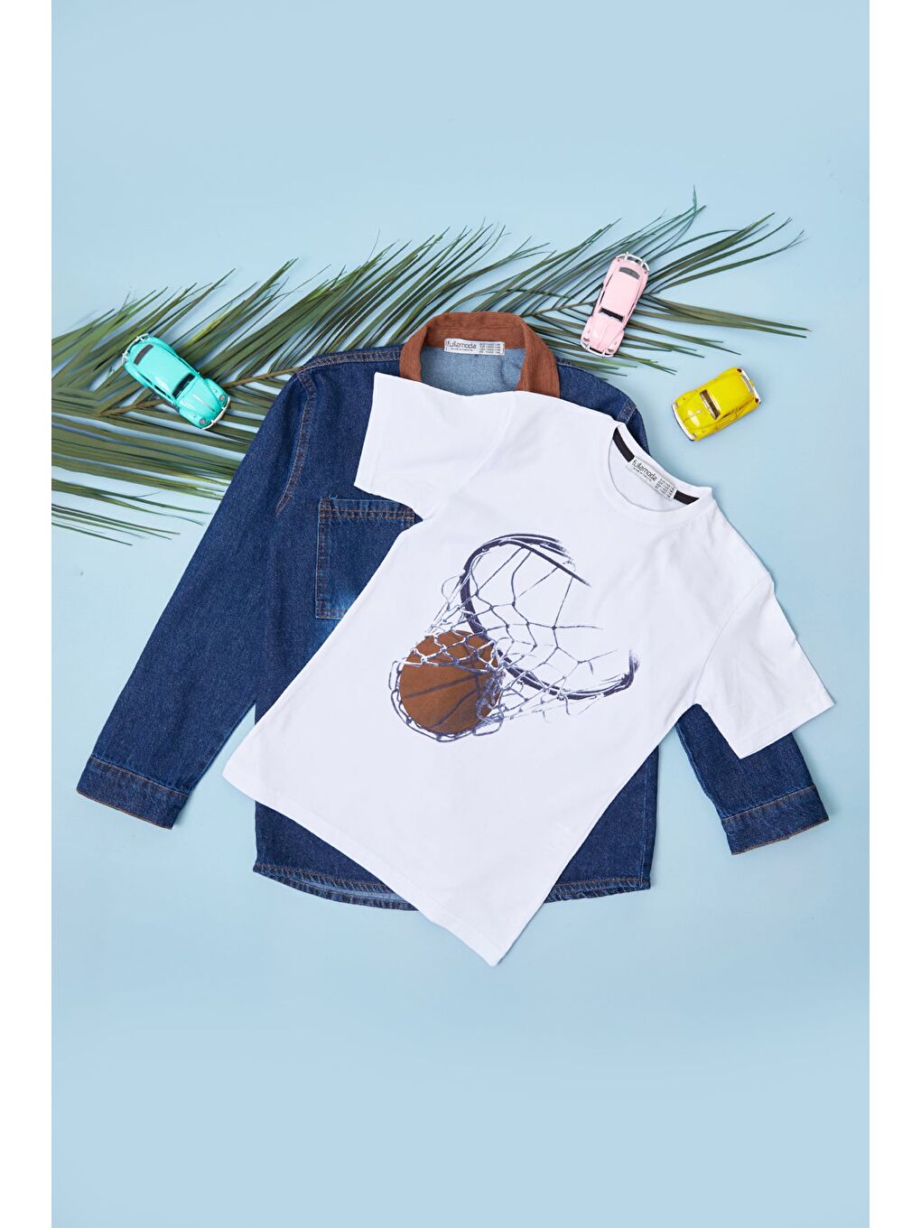 Lacivert Kadife Yaka Detaylı Jean Ceket 2 Li Erkek Çocuk Takım-3