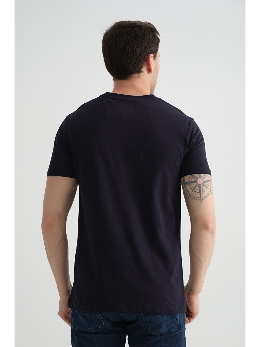 Lacivert Shooter Erkek T-Shirt Minimal Baskılı Pamuklu Kumaş Standart Kalıp-6