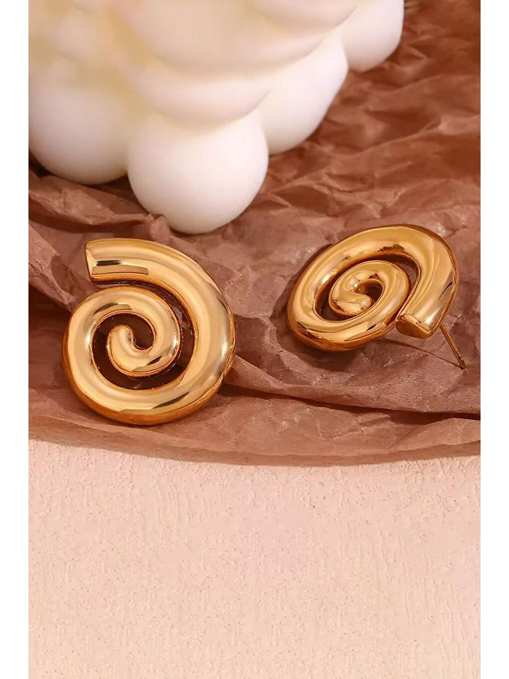 Sarı Döngü Gold Kadın Çelik Küpe-2
