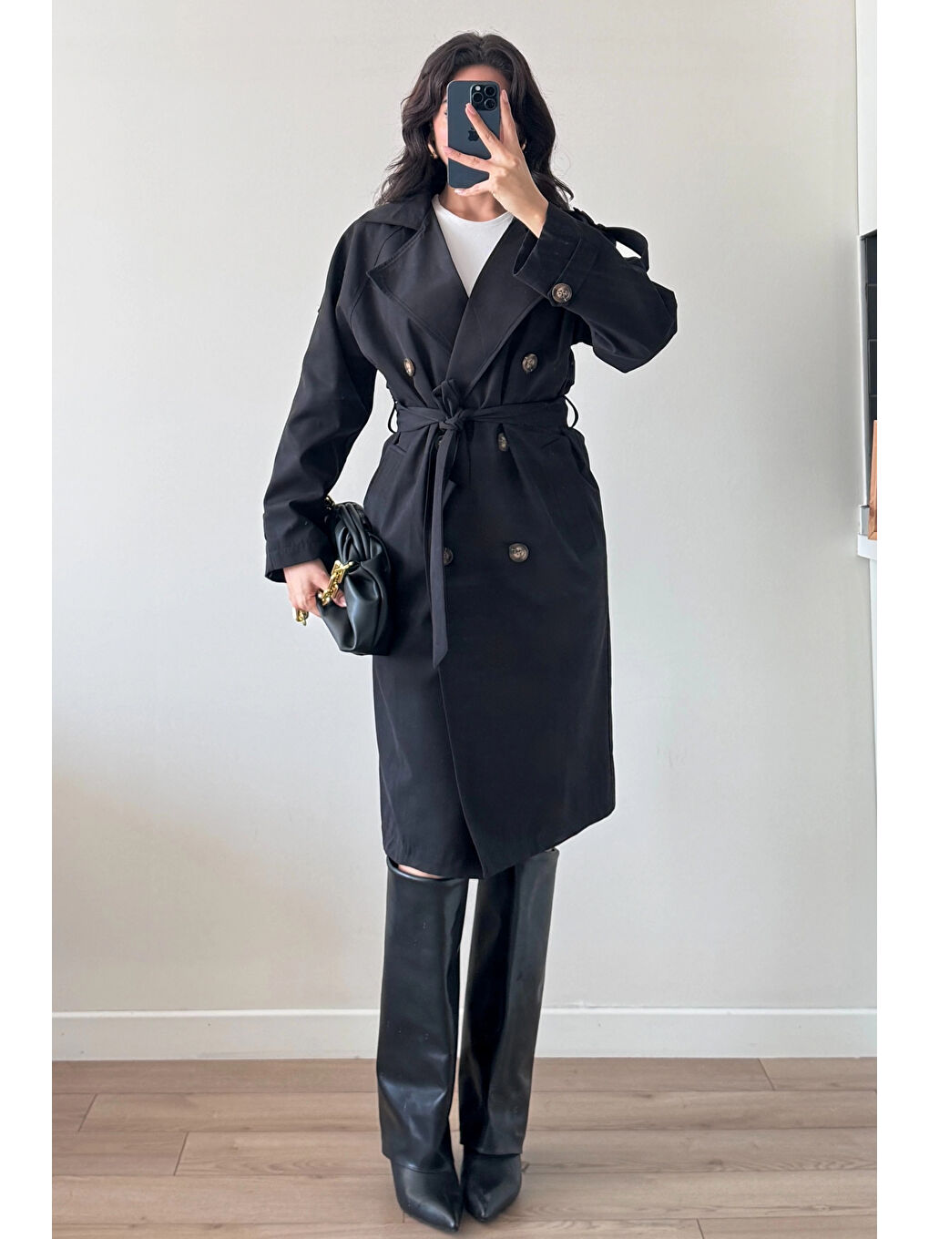 Kadın Siyah Uzun Trenç 1041-5051