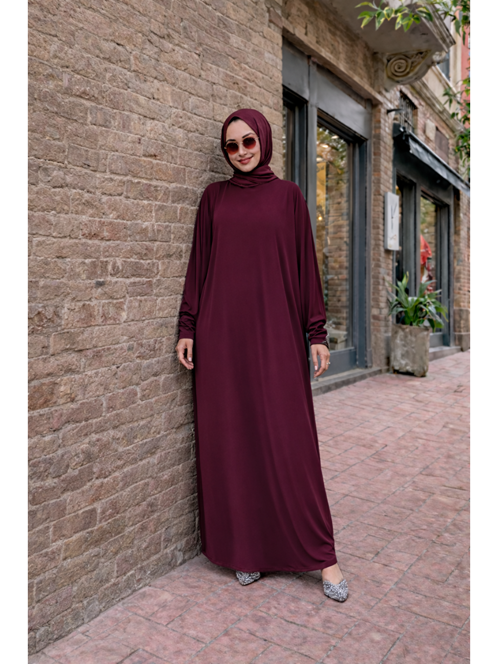 Kadın Premium Comfort Uzun Bordo Namaz Elbisesi-5