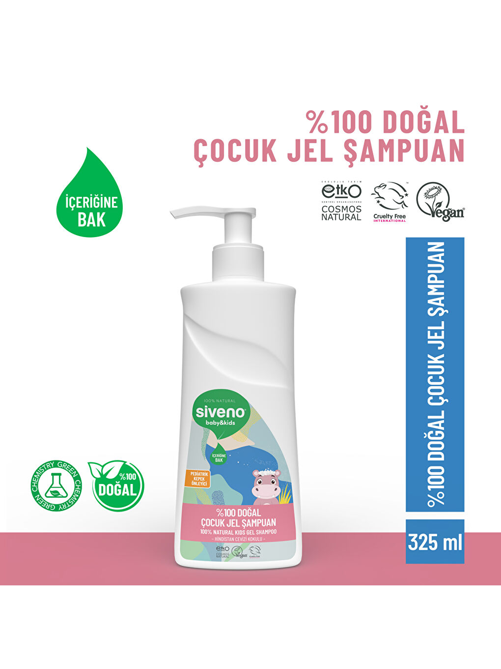 Siveno %100 Doğal Bebek Çocuk Jel Şampuanı Yenidoğan Saç Vücut Konak Önleyici 325 ml