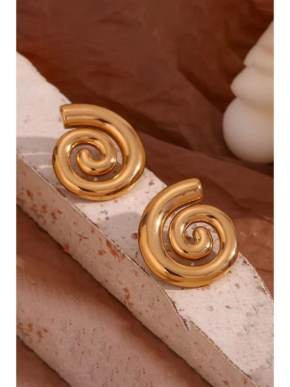 Sarı Döngü Gold Kadın Çelik Küpe-3