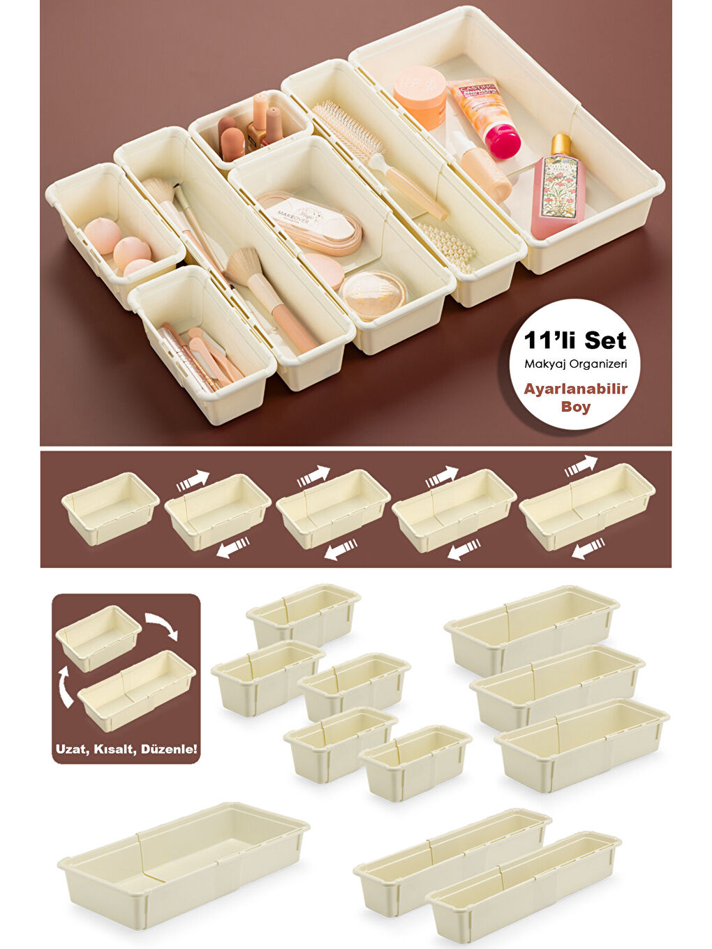 11 Parça Uzayabilen Makyaj Organizeri