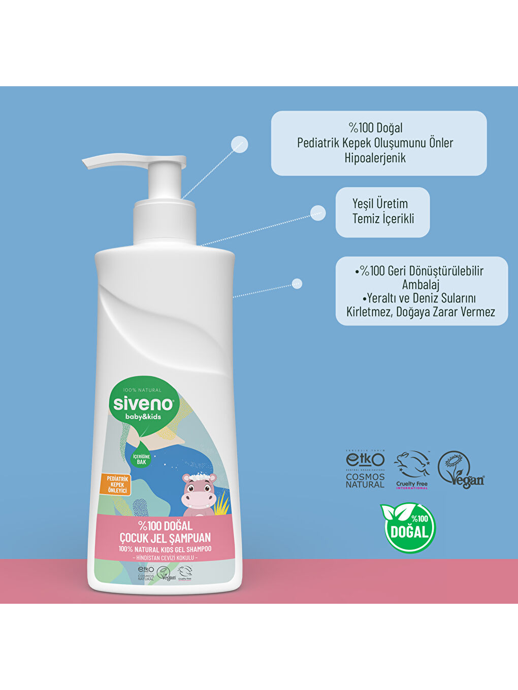 Siveno %100 Doğal Bebek Çocuk Jel Şampuanı Yenidoğan Saç Vücut Konak Önleyici 325 ml - 4