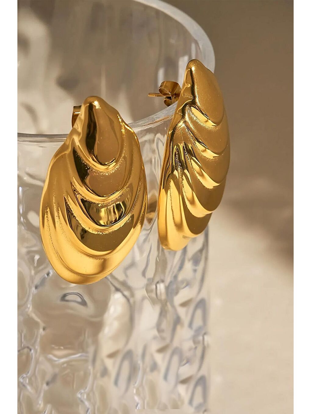 Sarı Midye Gold Kadın Çelik Küpe-7