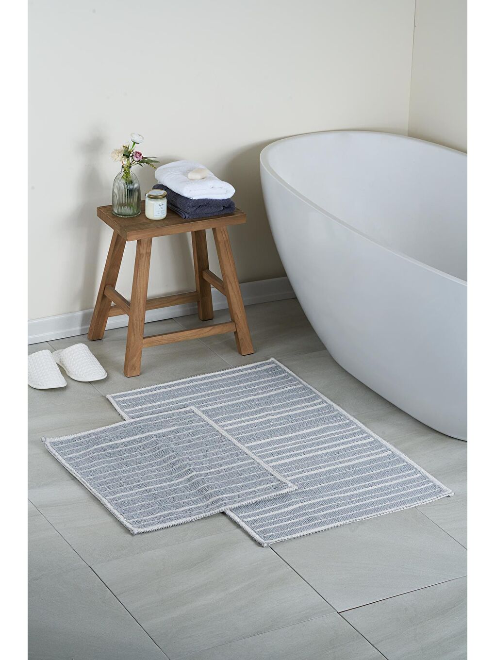 Apollo Doğal Pamuklu 2'li Banyo Paspas Seti 60x100+50x60 Cm - Gri