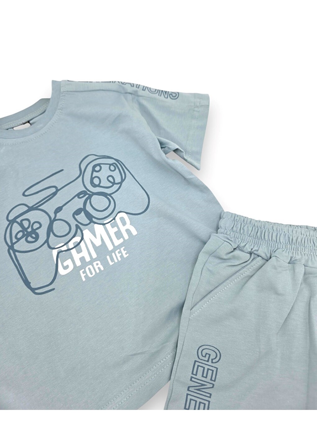 Mavi Erkek Çocuk Yazlık Gamer Baskılı 2-3-4-5-6 Yaş Şort T-shirt İkili Alt Üst Takım-5
