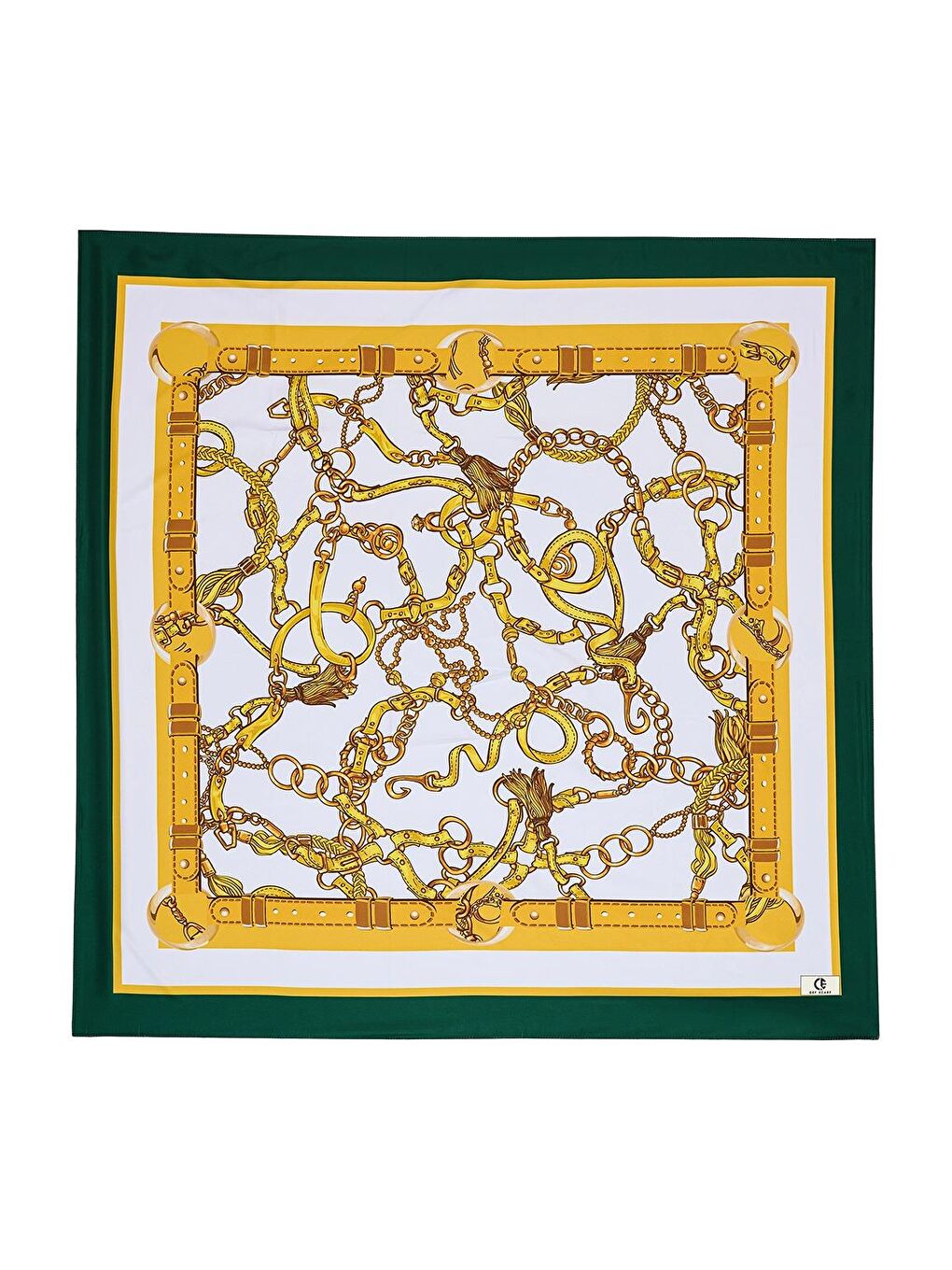 Yeşil Desenli Twill İpek Eşarp Aglae
