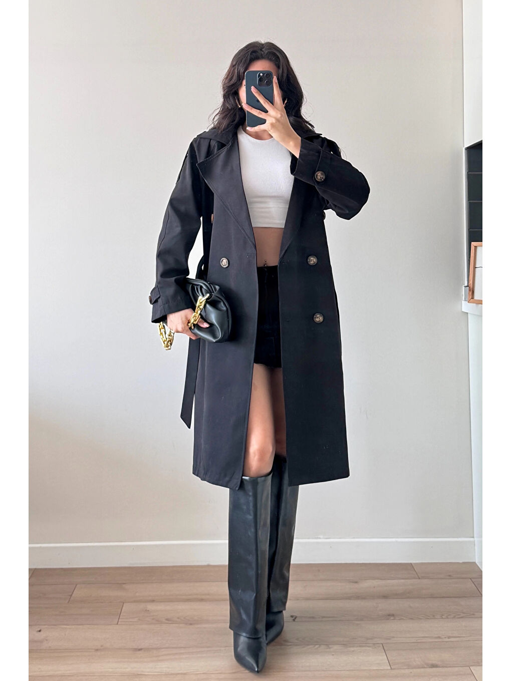 Kadın Siyah Uzun Trenç 1041-5051-1