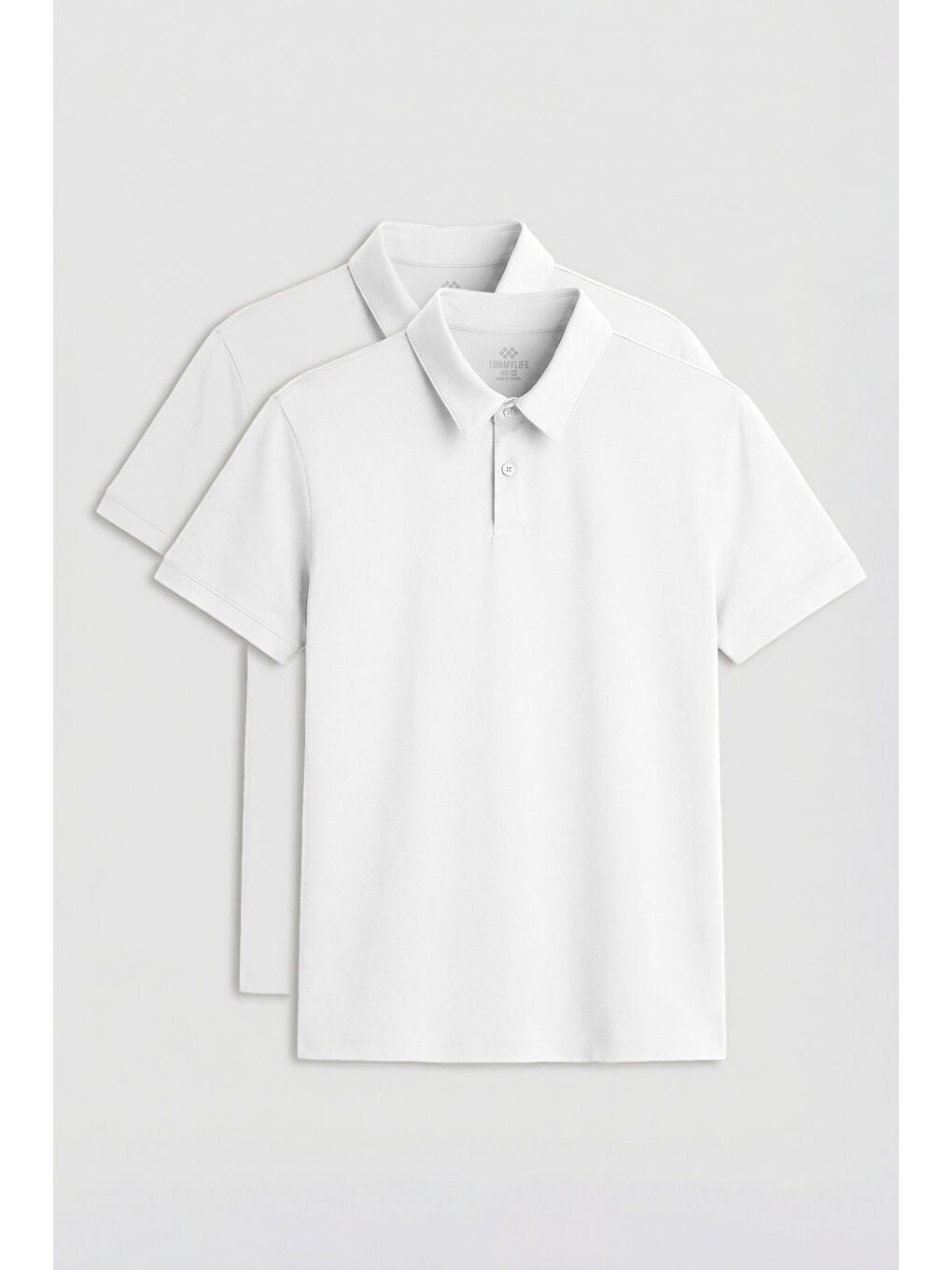 Standart Fit Basic Polo Yaka 2li Paket Beyaz Erkek T-Shirt - 87768