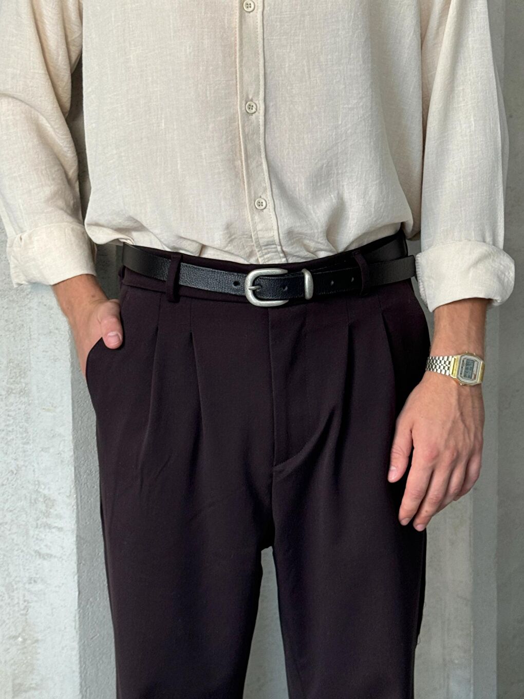 Kahverengi Erkek Pileli Baggy Kalıp Kumaş Pantolon-3