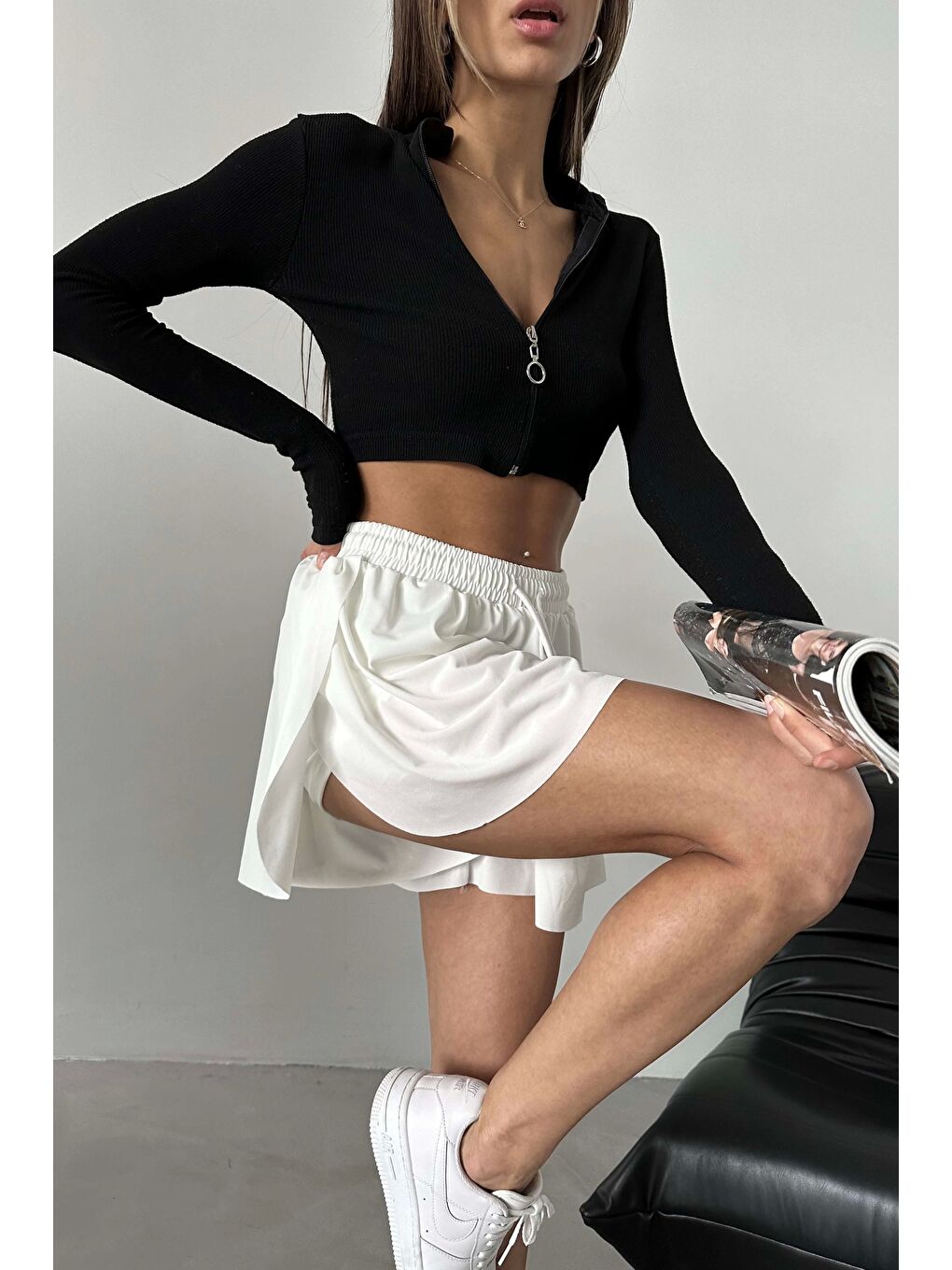 Kadın Beyaz Şort Etek 1018-0201-2