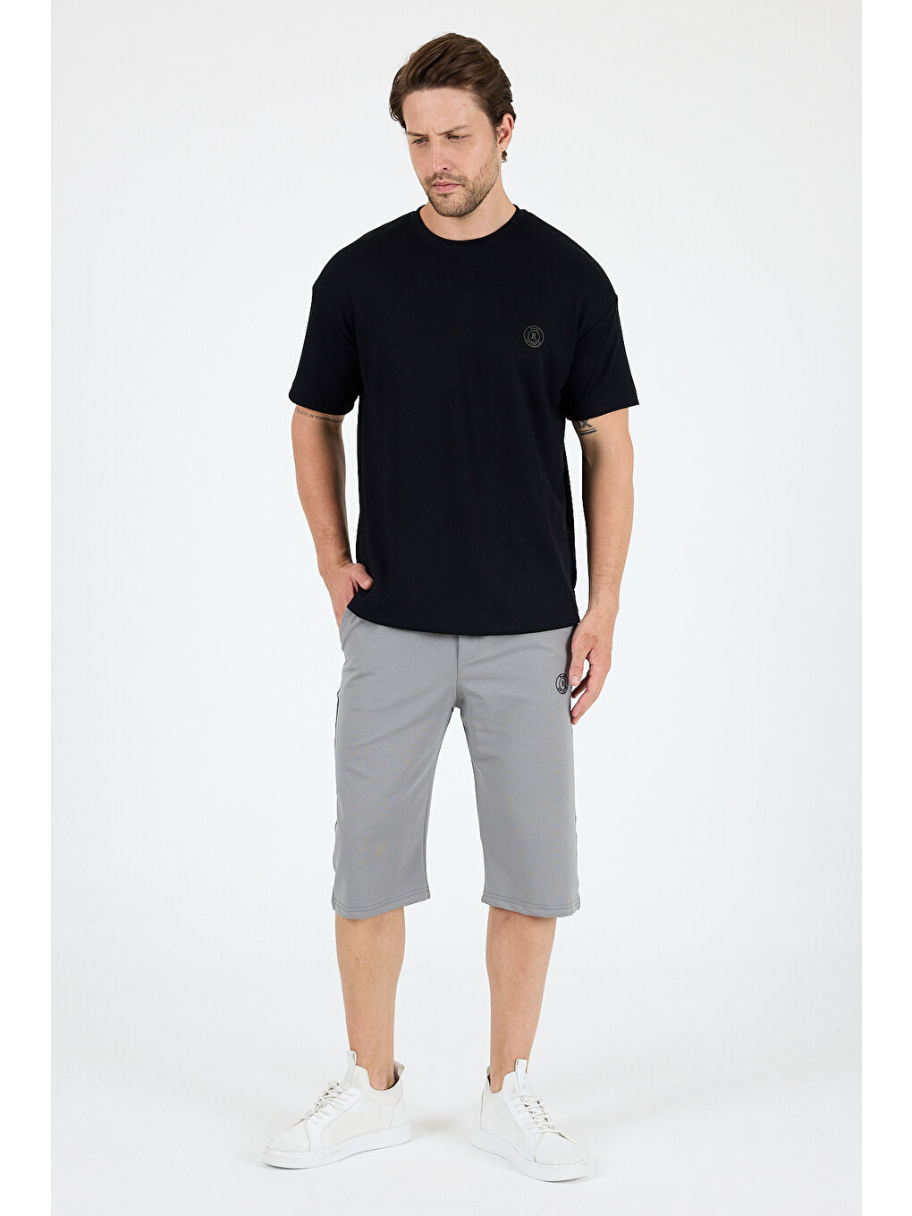 Siyah Oversize Bisiklet Yaka Kısa Kollu Erkek TShirt Salaş Rahat Kalıp Yazlık Erkek Basic Tişört 7840