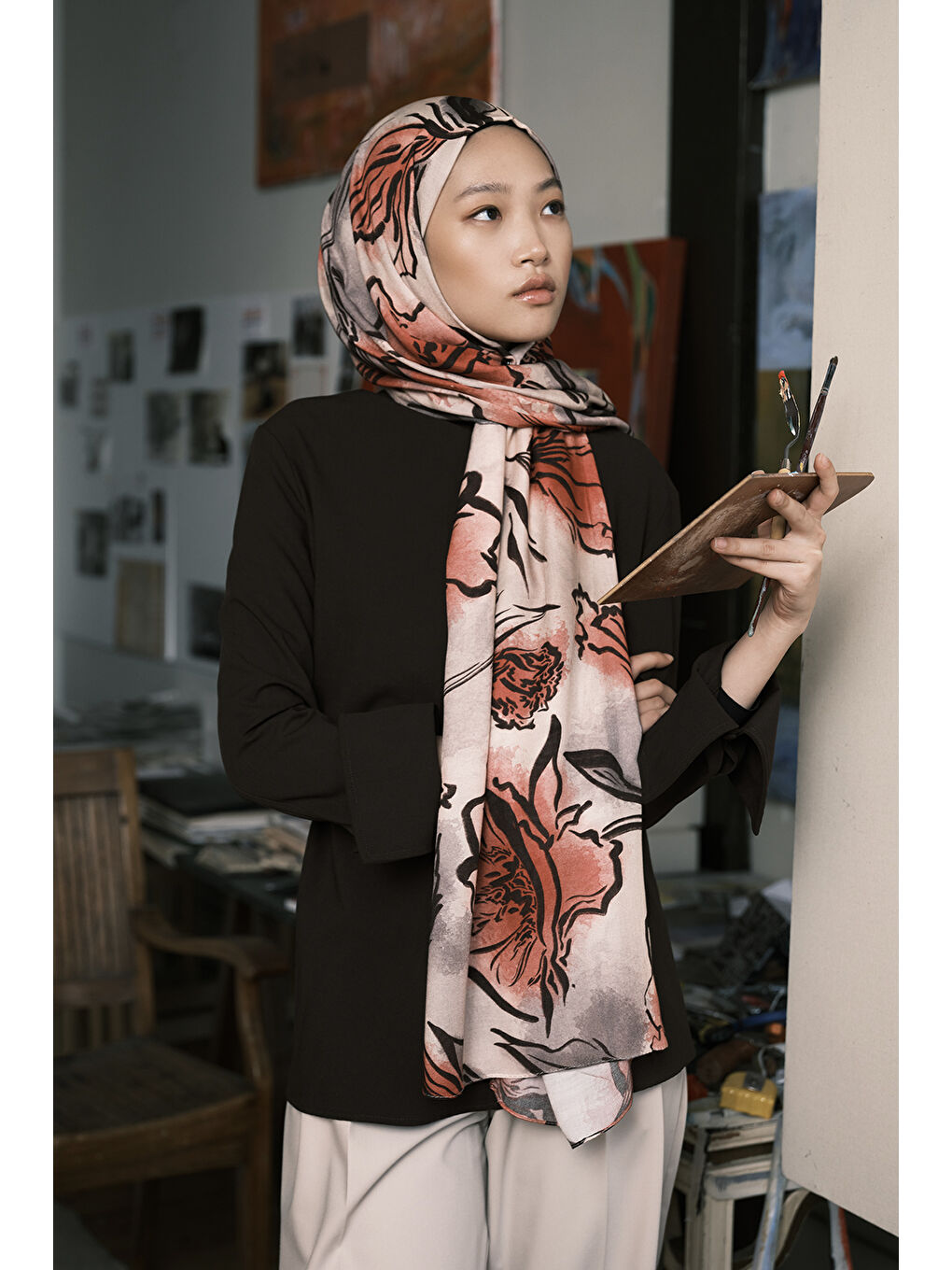 Modal Brush Şal Flower Garden Bordo-4
