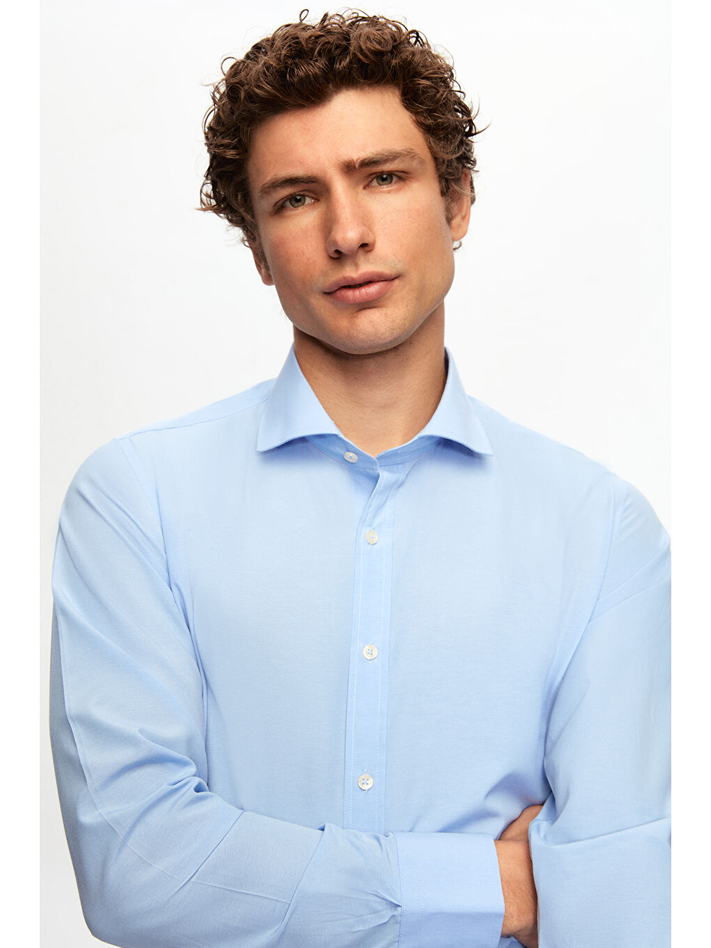 Slim Fit Mavi İtalyan Yaka Dar Kesim Klasik Kravatlık Uzun Kol Kolay Ütülenebilir Gömlek-1