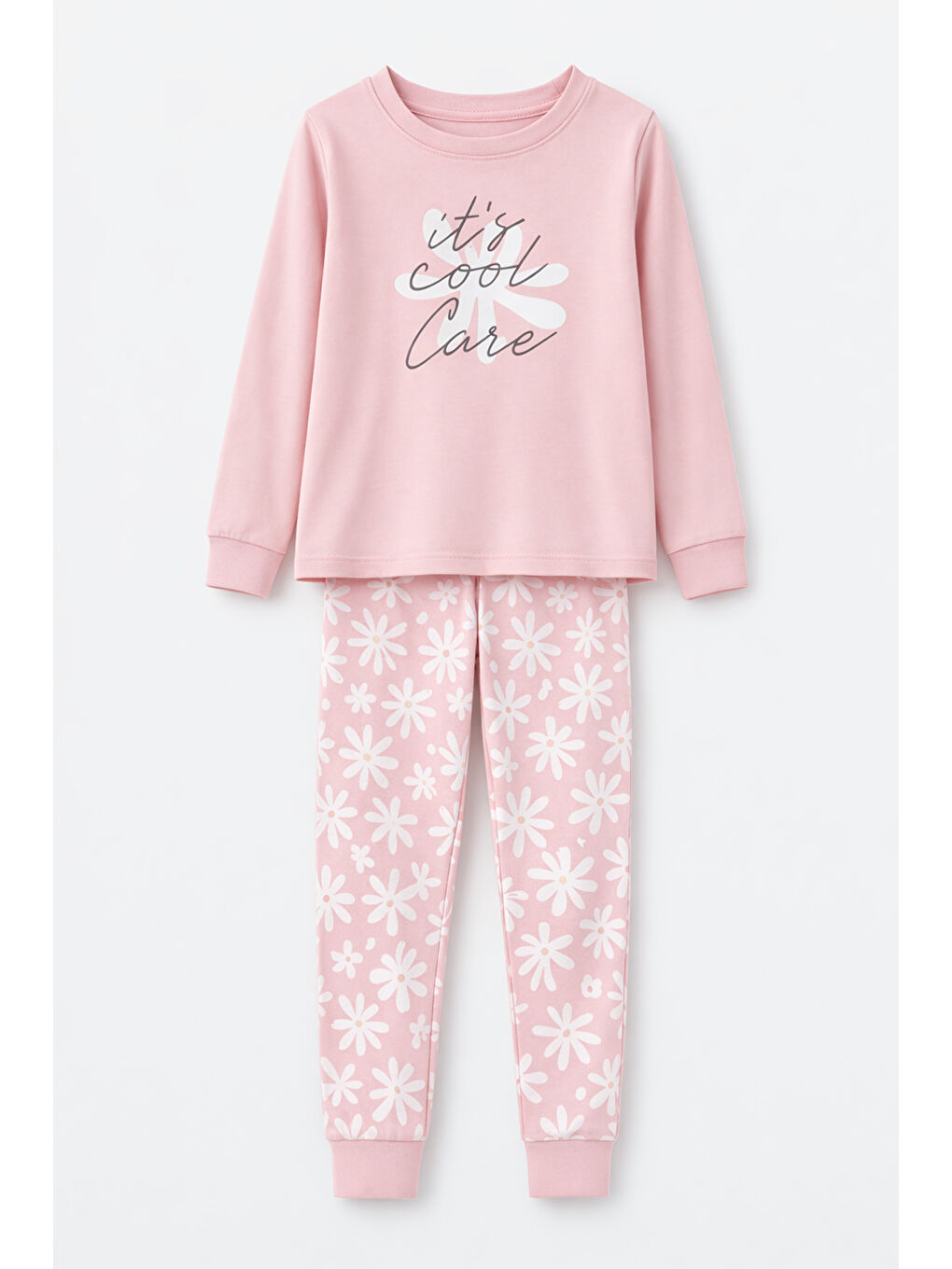 Pembe Genç Kız Pamuk Penye Pijama Takımı 6613 Pudra