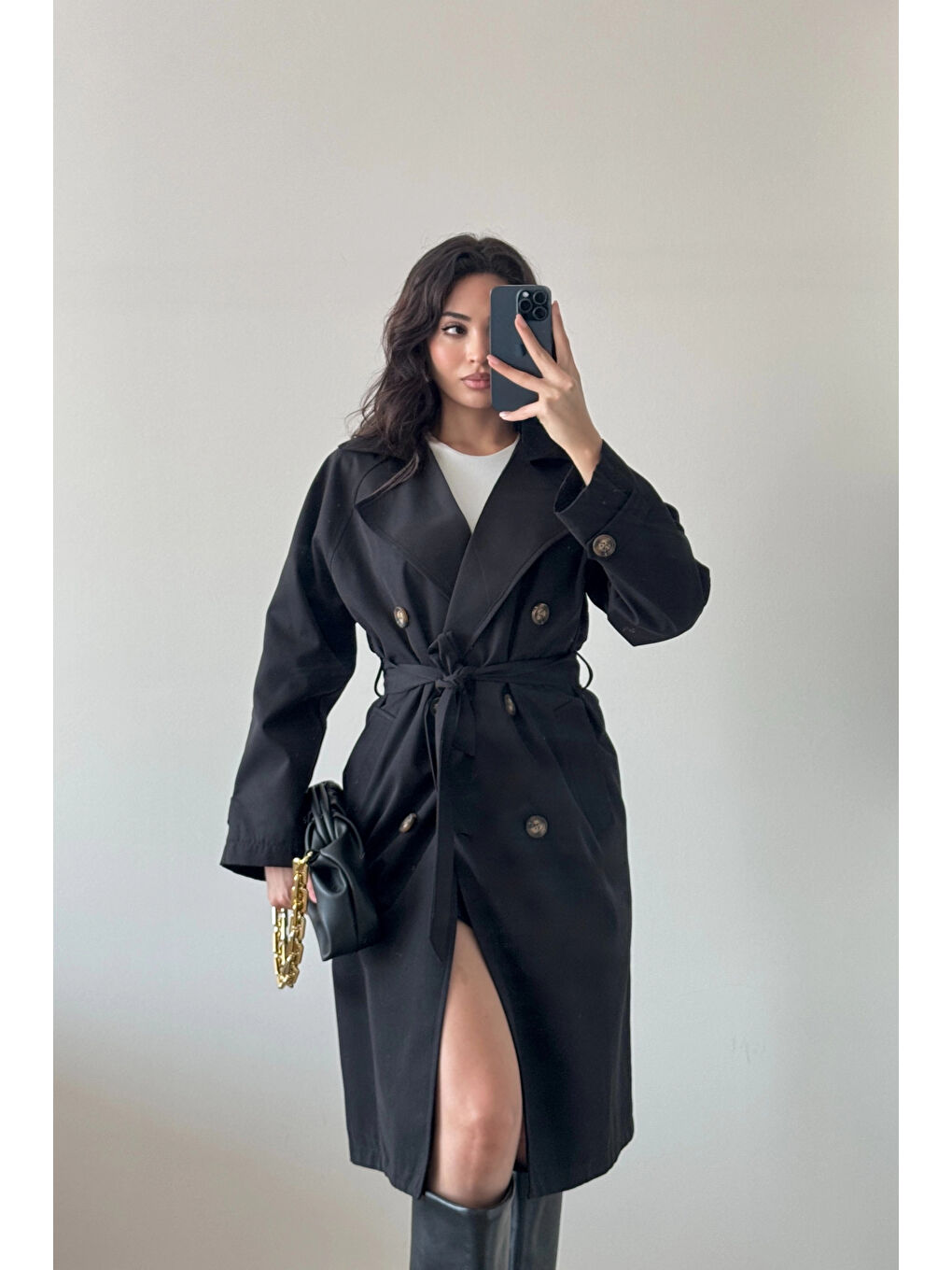 Kadın Siyah Uzun Trenç 1041-5051-2